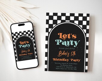 Skateboard Birthday Invitation, Boy's Skateboard Party, Cool Kid Birthday Invitations, Digital Skateboard Invite, Checkered Birthday Invite