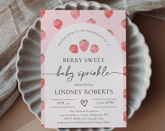 Baby Sprinkle Invitation, Berry Sweet Baby Sprinkle, Digital Baby Sprinkle Invitation, Strawberry Baby Sprinkle Invitation, Berry Invite