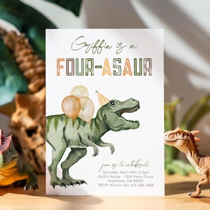 Invitación de cumpleaños digital de dinosaurio de cuatro asaurios, invitación de cuarto cumpleaños de dinosaurio, invitación de cuarto cumpleaños de niño, invitación de fiesta de dinosaurios, cuatro asaurios