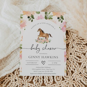 Horse Baby Shower Invitation, Digital Horse Baby Shower Invitation, Spring Baby Shower Invitation, Floral Horse Baby Shower Invitation