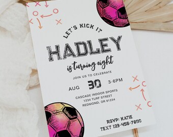 Invito di compleanno di calcio rosa, invito di compleanno di calcio della ragazza, invito di calcio rosa digitale, invito di calcio digitale, calcio della ragazza