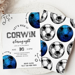 Blue Soccer Birthday Invitation, Digital Blue Soccer Invitation, Digital Soccer Party Invitation, Futbol Invitation, Futbal Invitation