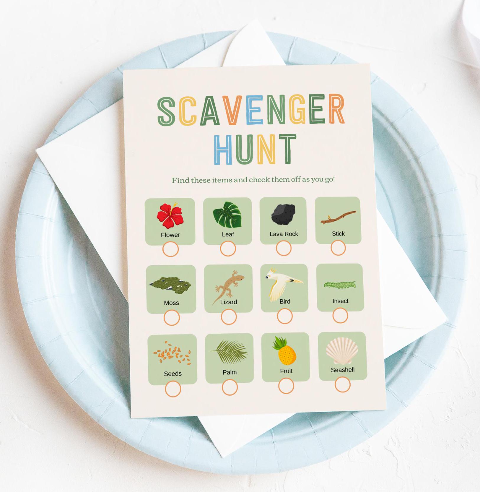 Camping Scavenger Hunt, Camping Birthday Party Game, Scavenger Hunt Game, Beach Scavenger Hunt, Boy's Camping Birthday, Campout Party