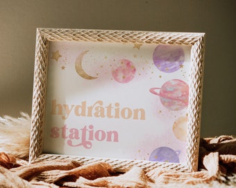 10x8 Editable Space Party Sign, Hydration Station Sign, Digital Space Party Signs, Digital Two the Moon Party Signs, Girls Space Party Decor