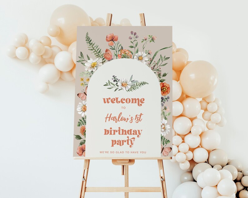 Wildflower Birthday Party Welcome Sign, Wildflower Party Sign, Wildflower Welcome Sign, Digital Wildflower Welcome Sign, Wildflower Party image 4