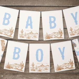 Digital Baby Boy Cowboy Baby Shower Banner, Western Shower Bunting Banner, Blue Western Baby Shower, Blue Western Banner, Baby Boy Shower
