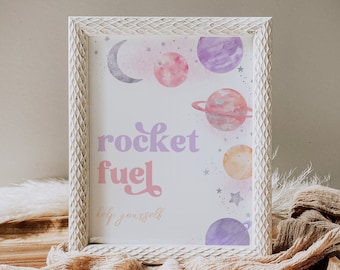 Editable Space Party Sign, Rocket Fuel Sign, Digital Space Party Signs, Digital Two the Moon Party Signs, Watercolor Pink Space Party