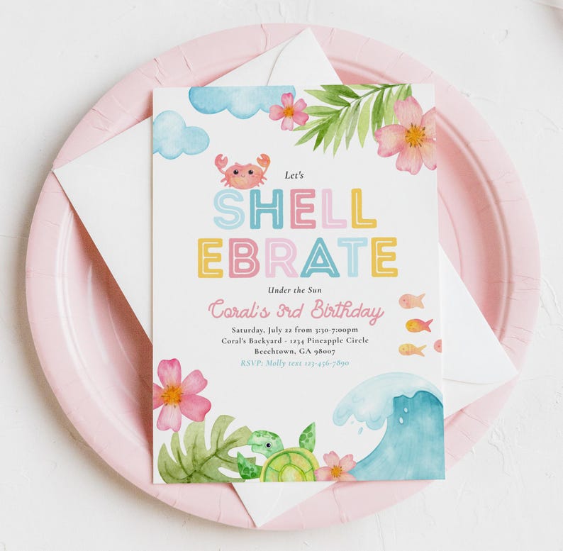 Shell-ebrate Birthday Invitation, Beach Birthday Invitation, Under the ...