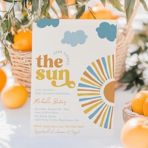 Here Comes the Sun Baby Shower Invitation, Here Comes the Sun Invitation, Sun Baby Shower Invitation, Boho Sun Baby Shower Invitation