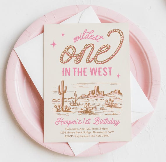 Girl's Wildest One in the West Invitation, Cowgirl First Birthday Invitation, Digital Cowgirl Birthday Invite, Girl's Western First Birthday