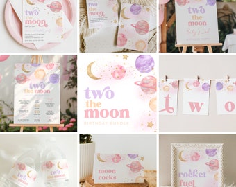 Two the Moon Party Bundle, Digital Two the Moon Party Package, Girl&#39;s Two the Moon Bundle, Girl&#39;s Two the Moon Party, Girl&#39;s Space Bundle