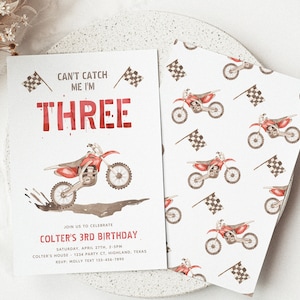 Digital Dirt Bike Third Birthday Invitation, Dirt Bike Birthday Invitations, Can&#39;t Catch Me Dirt Bike Invitation, Red Dirt Bike Invite