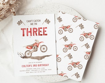 Digital Dirt Bike Third Birthday Invitation, Dirt Bike Birthday Invitations, Can't Catch Me Dirt Bike Invitation, Red Dirt Bike Invite