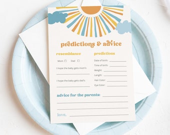 Editable Sun Baby Shower Advice & Predictions Card, Sun Baby Shower Games, Sun Advice Cards, Sun Baby Prediction Cards, Here Comes the Son