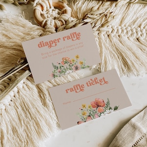 Cartes de tombola de couches fleurs sauvages, insert de carte de douche de fleurs sauvages, baby shower de fleurs sauvages, décoration de douche de fleurs sauvages, insert de carte de fleurs sauvages