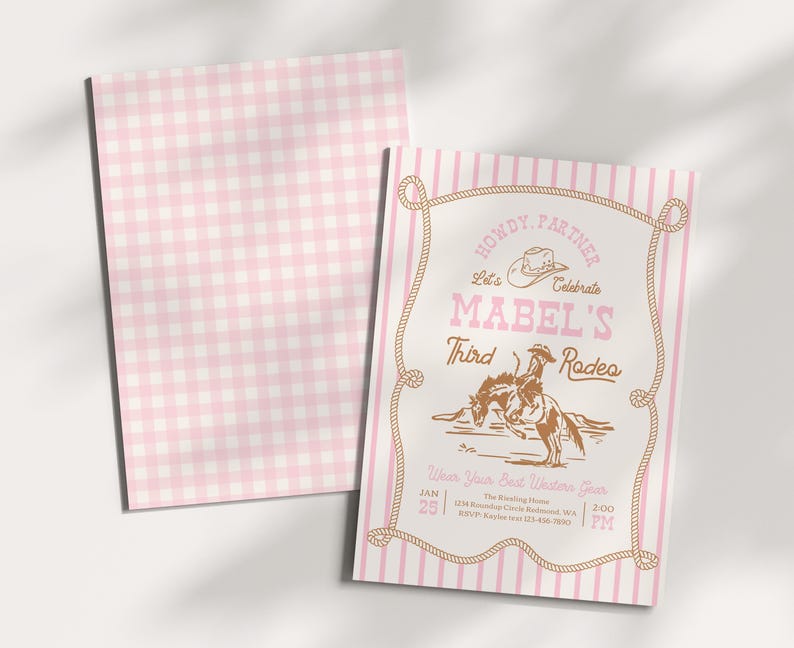 Pink Rodeo Birthday Invitation | Cowgirl Party Invite | Western Birthday | Editable Template | Rope Horse Invitations image 2