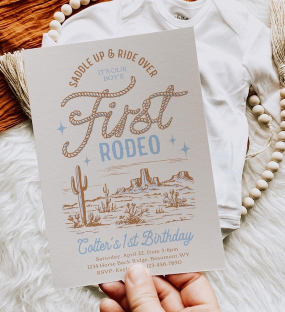First Rodeo Birthday Invitation, Cowboy Birthday Invitation, Blue Cowboy Invitation, Boy's Western Birthday Invitation, Digital Rodeo Invite