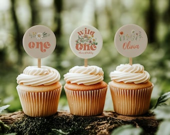 Wildflower Cupcake Toppers, Wild One Wildflower Party, Digital Wildflower Cupcake Toppers, Floral Cupcake Toppers, Printable Wildflower