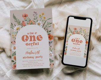 Wild & Onederful Birthday Invitation, Onederful Wildflower Invitation, Girl's Wildflower Invitation, Digital Wild Onederful Invitation