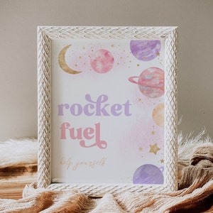 Editable Space Party Sign, Rocket Fuel Sign, Digital Space Party Signs, Digital Two the Moon Party Signs, Watercolor Pink Space Party