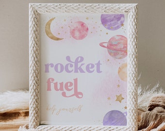 Editable Space Party Sign, Rocket Fuel Sign, Digital Space Party Signs, Digital Two the Moon Party Signs, Watercolor Pink Space Party