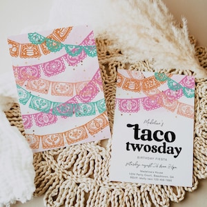 Girly Taco Twosday Birthday Invitation, Taco Twosday Invitation, Digital Taco Birthday Invitation, Second Birthday Fiesta, Girl's Second