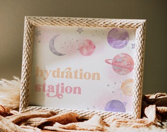 10x8 Editable Space Party Sign, Hydration Station Sign, Digital Space Party Signs, Digital Two the Moon Party Signs, Girls Space Party Decor