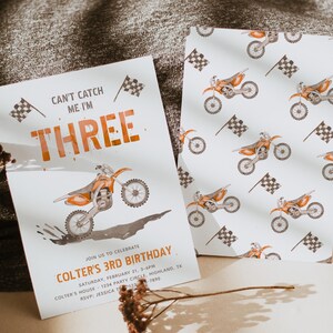Orange Dirt Bike Third Birthday Invitation, Dirt Bike Birthday Invitations, Can&#39;t Catch Me Dirt Bike Invitation, Boy&#39;s Third Birthday Invite