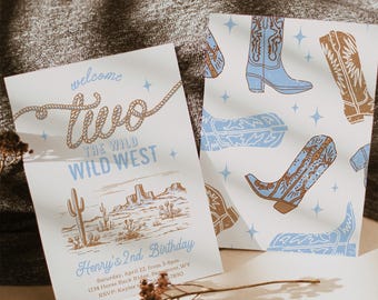 Welcome Two the West Birthday Invitation, Cowboy 2nd Birthday Invitation, Western 2nd Birthday Invitation, Blue 2nd Rodeo Invitation