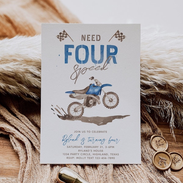 Need Four Speed Dirt Bike Invitation, Digital Dirt Bike Invitation, Blue Need Four Speed Invitation, Boy's Bike Party, Motocross Invitation