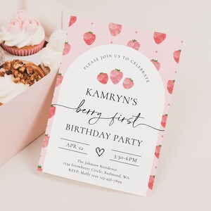 Berry First Birthday Invitation, Berry Birthday Party, Strawberry Birthday Invitation, Digital Berry First Invitation, Berry First Party