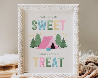 8x10 Editable Camping Treat Sign, Camping Favor Sign, Editable Camping Birthday, Girl's Camping Signs, Glamping Favor Sign, Camping Treats