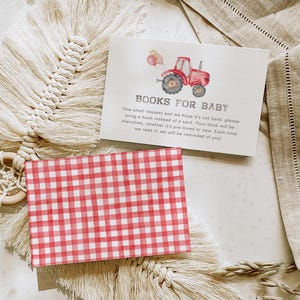 Red Tractor Books for Baby Card, Farm Books for Baby Card, Red Tractor Baby Shower, Vintage Tractor Baby Shower, Tractor Books for Baby Card