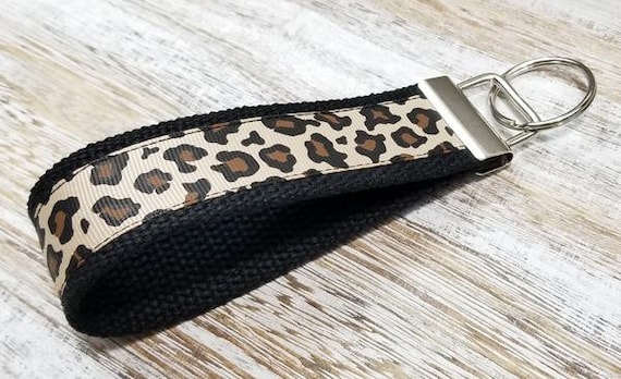 Cheetah Print Key Fob on Black Webbing