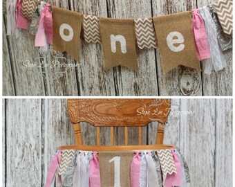 Pink and Gray Elephant First Birthday Banner, Pink and Gray High Chair Banner, Girl 1st First Birthday, Pink First BirthdayDecorations