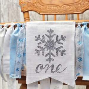 Winter Onederland High Chair Banner - Snowflake 1st Birthday Decoration, Baby Blue & Silver