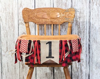 ONE Happy Camper Burlap High Chair Banner, Lumberjack First 1st Birthday, Woodland First 1st Birthday, Winter Onederland, Camping Party