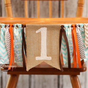 Woodland Owl Burlap High Chair Banner, Woodland 1st Birthday, Owl First 1st Birthday, Fall 1st Birthday, Orange and White First Birthday image 4