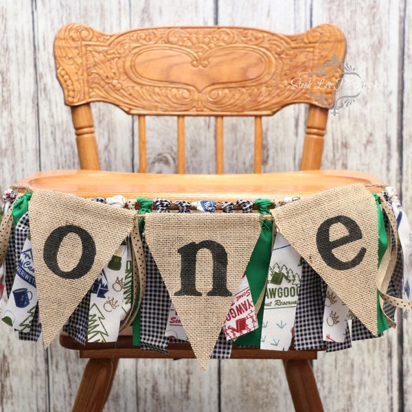 Camping One-Derland High Chair Banner | Winter Onederland | Bear 1st First Birthday | Lumberjack Party | Happy Little Camper Decorations
