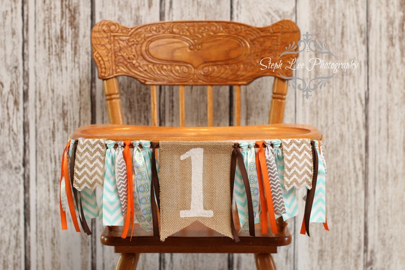 Woodland Owl Burlap High Chair Banner, Woodland 1st Birthday, Owl First 1st Birthday, Fall 1st Birthday, Orange and White First Birthday image 1