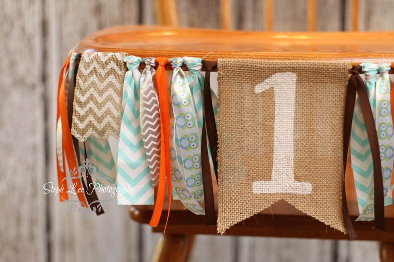 Woodland Owl Burlap High Chair Banner, Woodland 1st Birthday, Owl First 1st Birthday, Fall 1st Birthday, Orange and White First Birthday image 3