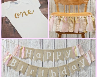 Pink and Gold High Chair Banner, Pink and Gold First 1st Birthday, Winter Onederland, Winter Wonderland, Girl First 1st Birthday Banner