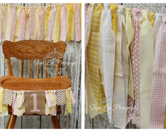 SET Pink Lemonade Birthday Banners, Lemonade 1st First Birthday, Pink Burlap High Chair Banner, Pink and Yellow Banner Set, Girl Birthday