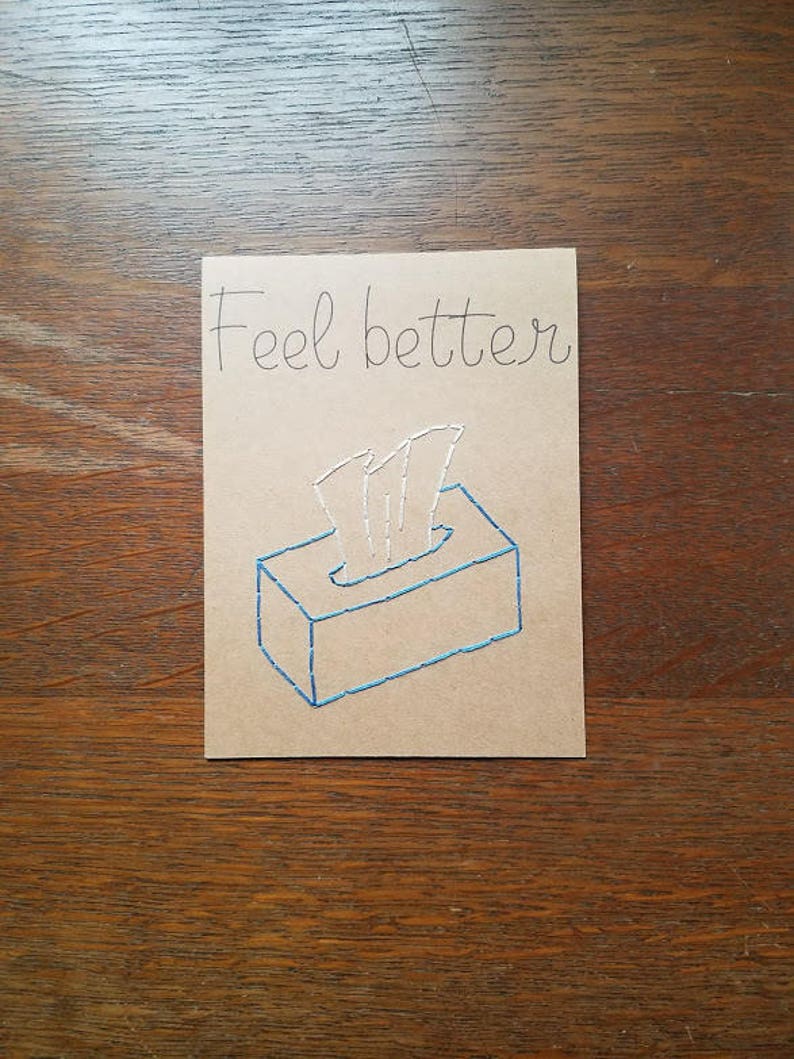 Kleenex Box of tissues Get well card Hand embroidered card Get well soon card Feel Better card
