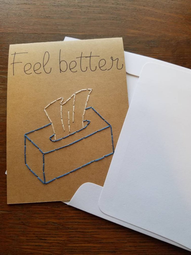 Kleenex Box of tissues Get well card Hand embroidered card Get well soon card Feel Better card