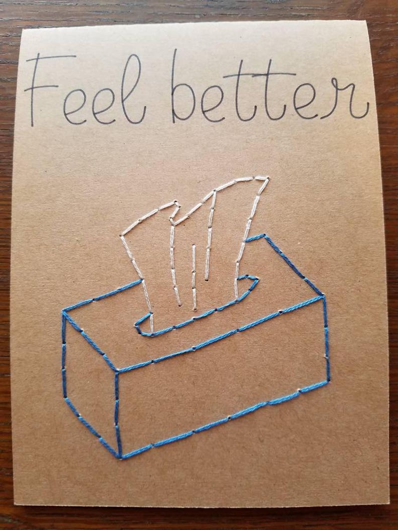Kleenex Box of tissues Get well card Hand embroidered card Get well soon card Feel Better card