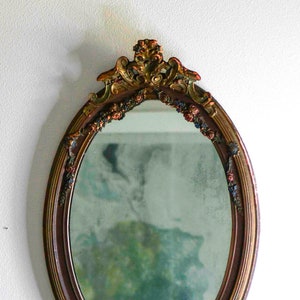 Antique Ornate Wall Mirror, European 19th Century Floral Mirror, 25&quot;