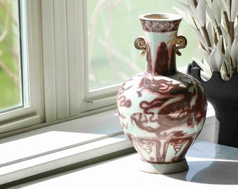 Reserved*** Ceramic Red Underglaze Vase with Dragon, China