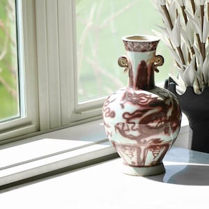 Red and White Underglaze Vase with Dragon, China