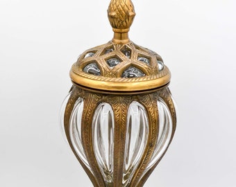Vintage Apothecary Jar, Blown Glass Brass Jar, India